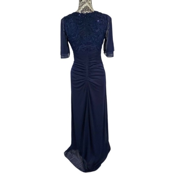 B&A by Betsy and Adam Sequin Lace Bodice Ruched Back Dress - Picture 2 of 8